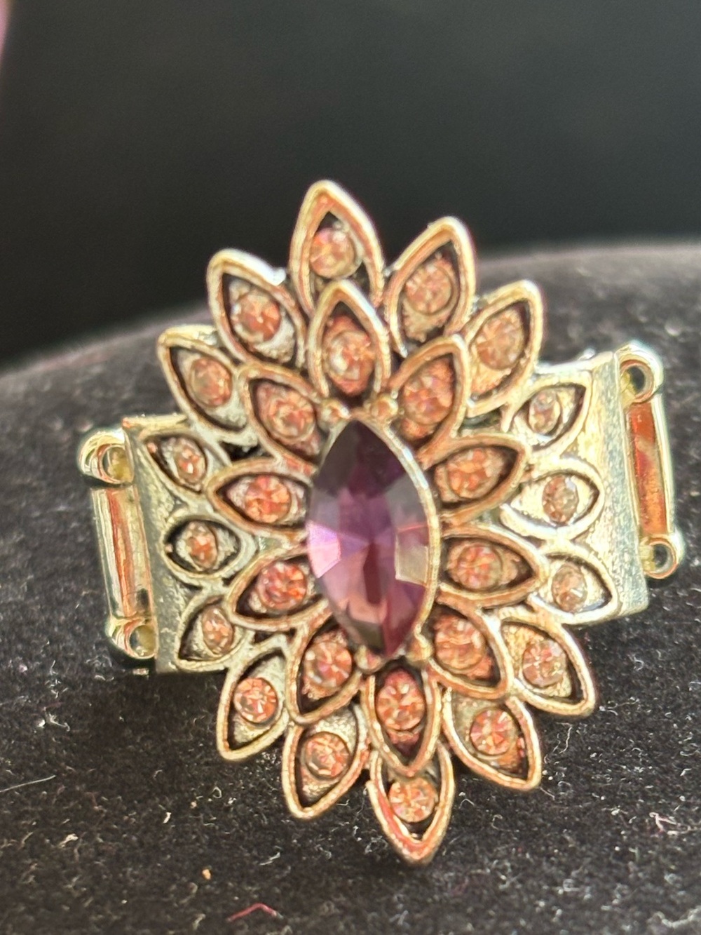 Marquise Floral Cocktail Ring in Purple and Rose-Tone